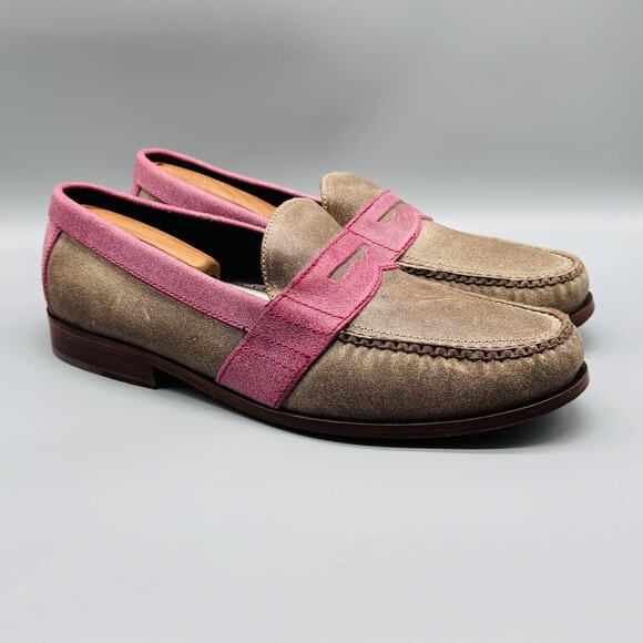 Cole Haan Shoes Men 13 Brown Pink Suede NikeAir Penny Loafer Slip On Grip Casual - Picture 1 of 13